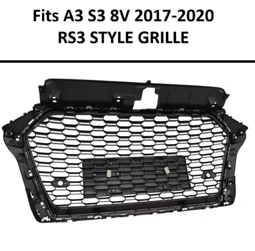 Audi A3 S3 8V Honeycomb Quattro Grille 2017-2020 | Facelift RS3 Style Black Edition
