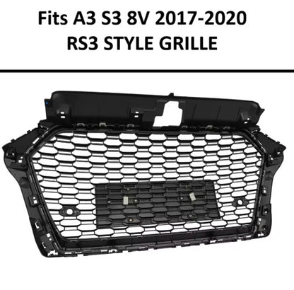 Audi A3 S3 8V Honeycomb Quattro Grille 2017-2020 | Facelift RS3 Style Black Edition