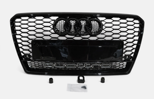 Audi A7 S7 C7 2011-2015 Honeycomb Quattro Front Grille RS7 Grill Gloss Black